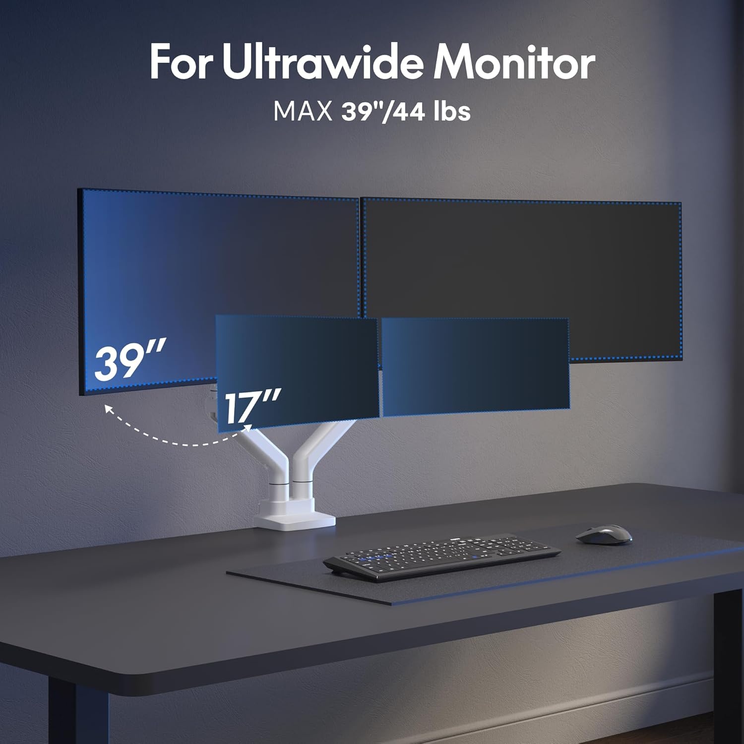 image:imageFlexiSpot Ultrawide Monitor Arm Monitor Stand for 17 to 49 inch Screens Holds up to 44 Lbs Adjustable Gas Spring Arm with C Clamp amp Grommet Base for Gaming Office 75100 VESA Mount BlackWhite