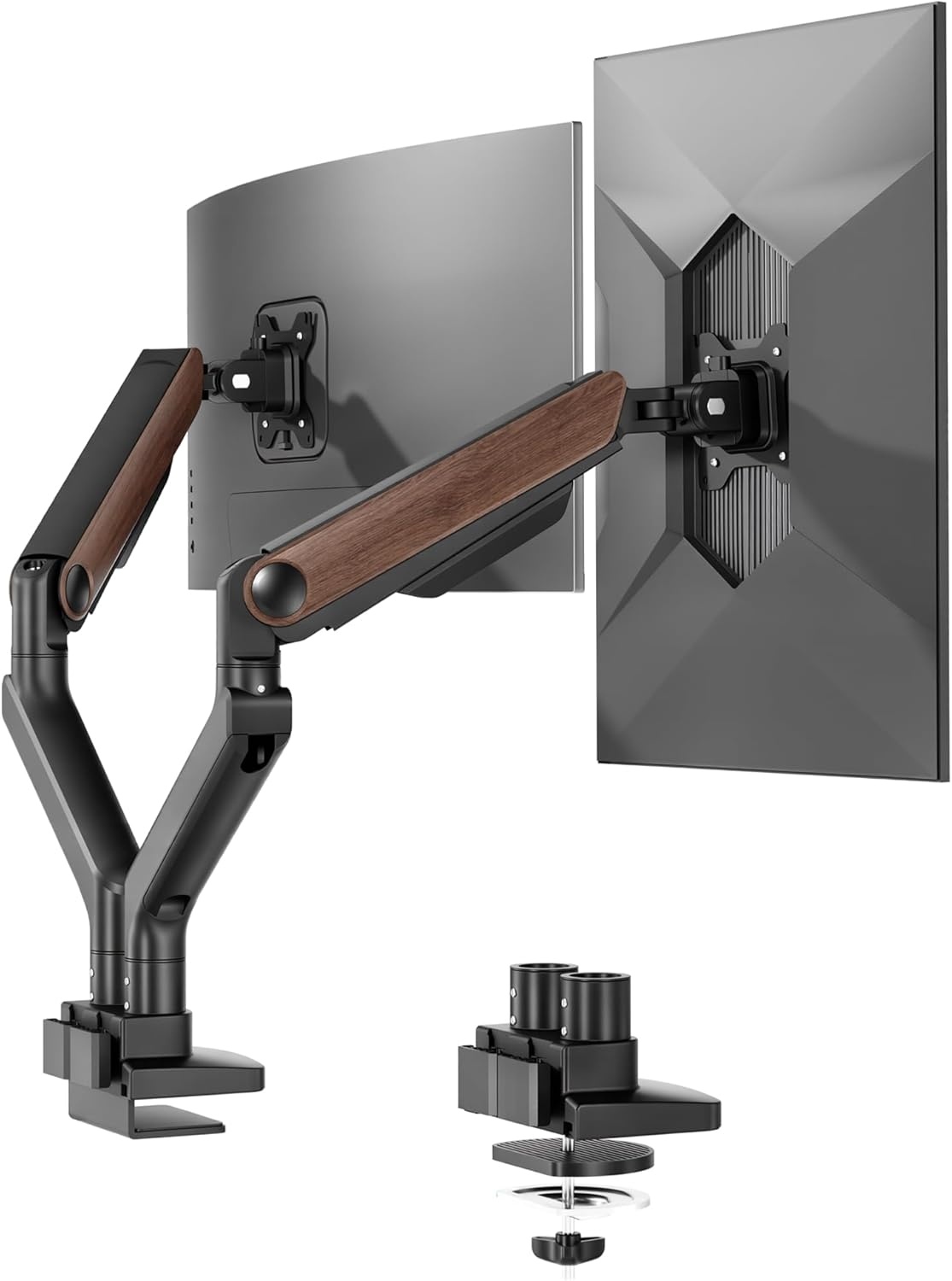 image:imageFlexiSpot Ultrawide Monitor Arm Monitor Stand for 17 to 49 inch Screens Holds up to 44 Lbs Adjustable Gas Spring Arm with C Clamp amp Grommet Base for Gaming Office 75100 VESA Mount BlackWood Grain