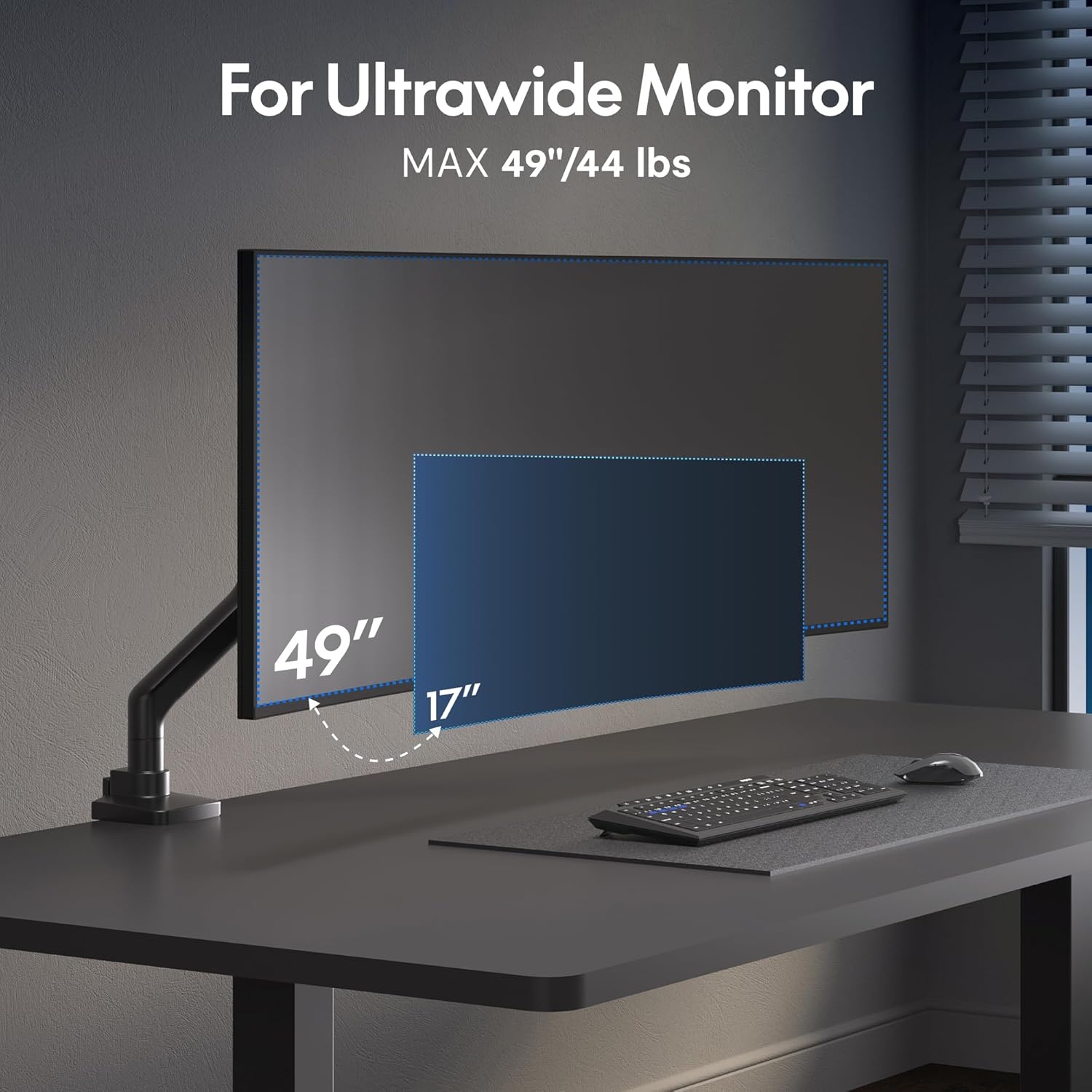 image:imageFlexiSpot Ultrawide Monitor Arm Monitor Stand for 17 to 49 inch Screens Holds up to 44 Lbs Adjustable Gas Spring Arm with C Clamp amp Grommet Base for Gaming Office 75100 VESA Mount BlackBlack