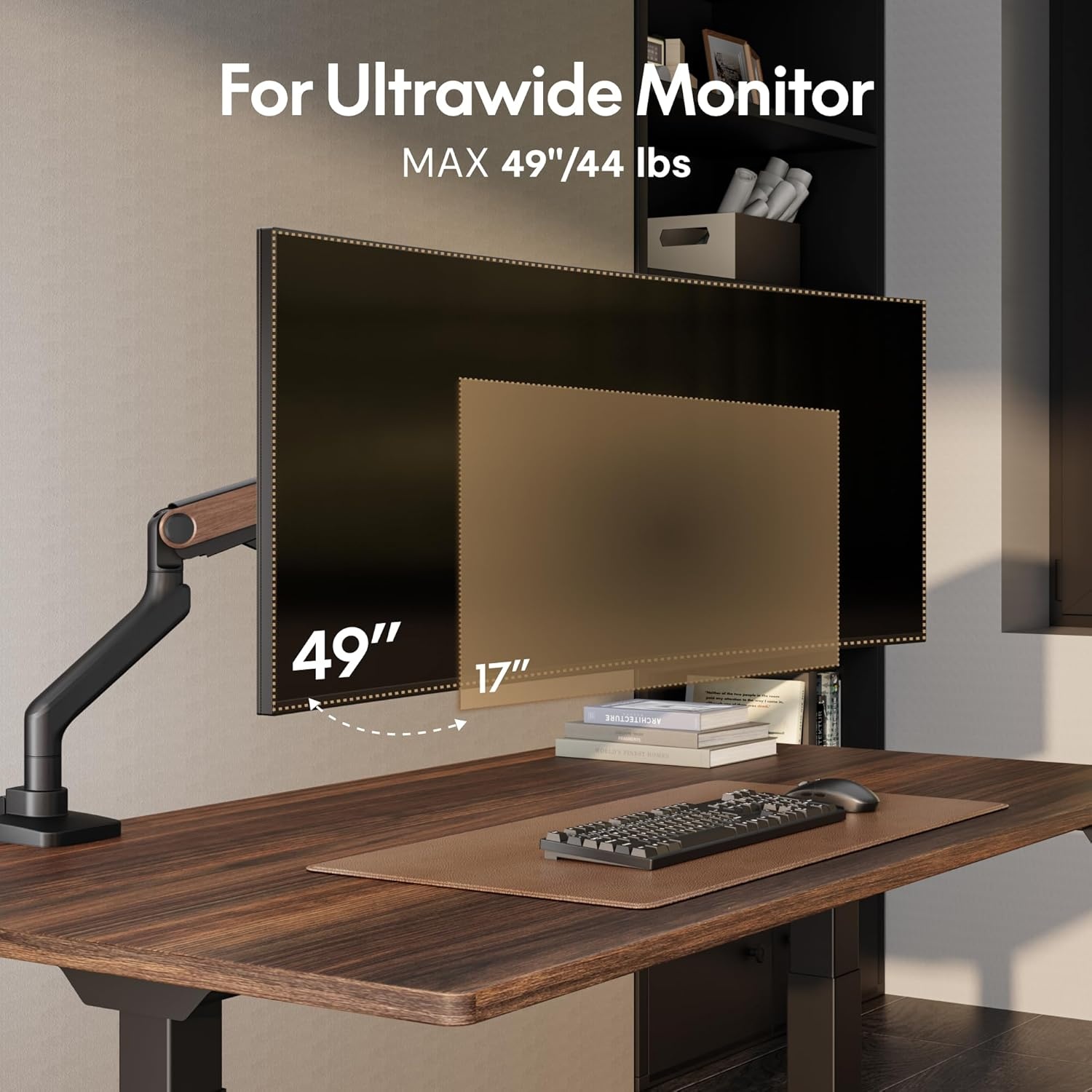 image:imageFlexiSpot Ultrawide Monitor Arm Monitor Stand for 17 to 49 inch Screens Holds up to 44 Lbs Adjustable Gas Spring Arm with C Clamp amp Grommet Base for Gaming Office 75100 VESA Mount BlackWood Grain