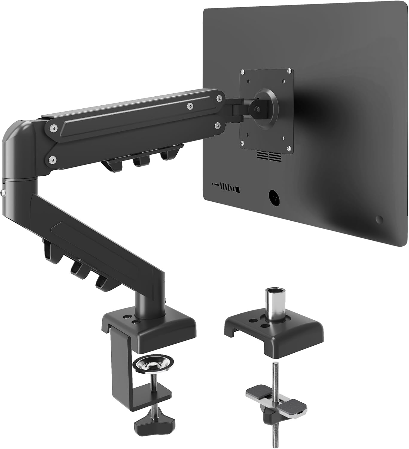 image:imageFlexispot Single Monitor Arm 1732 Inch Monitor Mount up to 1984 lbs Fast Install VESA Mount for Home Office Gaming Full Adjustable Gas Spring with CClamp and Grommet Base BlackBlack