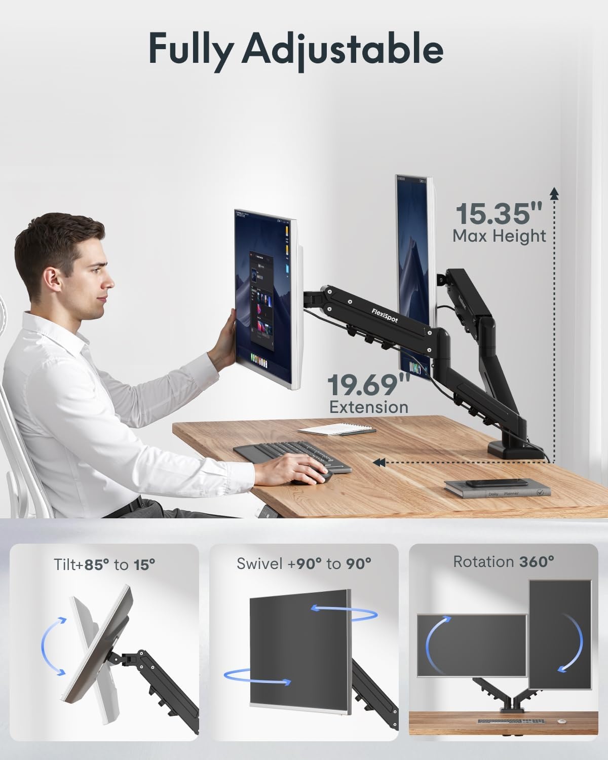 image:imageFlexispot Single Monitor Arm 1732 Inch Monitor Mount up to 1984 lbs Fast Install VESA Mount for Home Office Gaming Full Adjustable Gas Spring with CClamp and Grommet Base BlackBlack