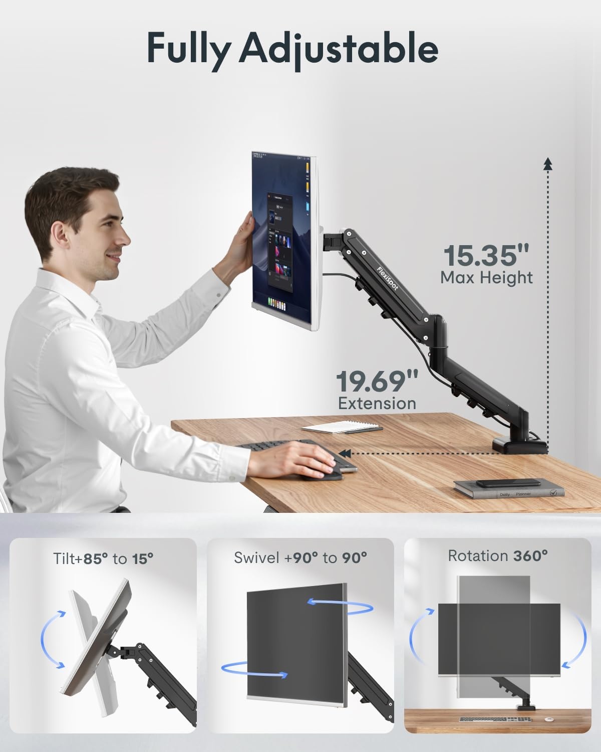 image:imageFlexispot Single Monitor Arm 1732 Inch Monitor Mount up to 1984 lbs Fast Install VESA Mount for Home Office Gaming Full Adjustable Gas Spring with CClamp and Grommet Base BlackBlack