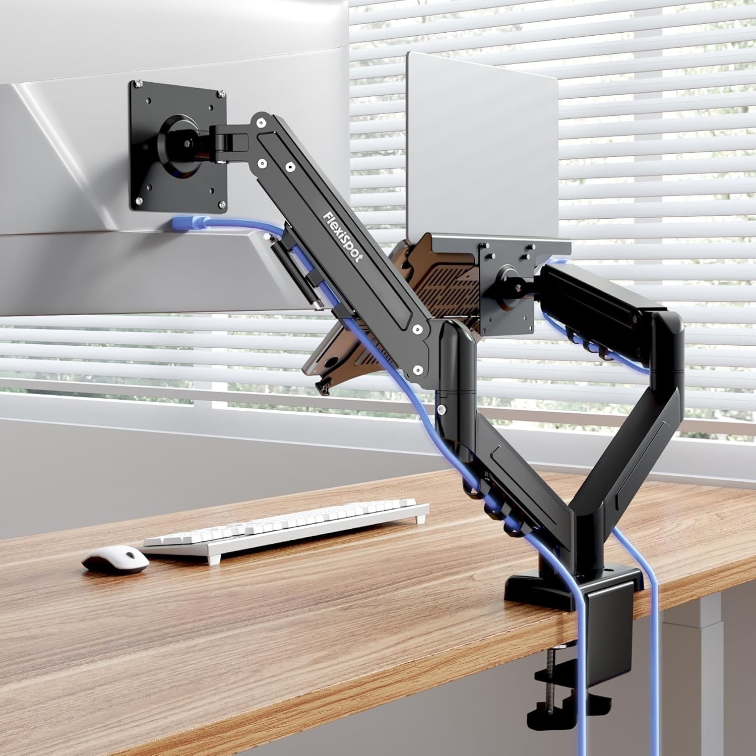 image:imageFlexispot Single Monitor Arm 1732 Inch Monitor Mount up to 1984 lbs Fast Install VESA Mount for Home Office Gaming Full Adjustable Gas Spring with CClamp and Grommet Base BlackBlack