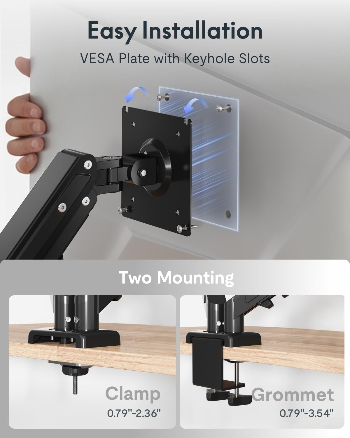 image:imageFlexispot Single Monitor Arm 1732 Inch Monitor Mount up to 1984 lbs Fast Install VESA Mount for Home Office Gaming Full Adjustable Gas Spring with CClamp and Grommet Base BlackBlack