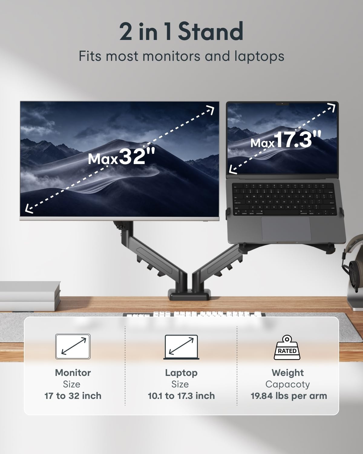 image:imageFlexispot Single Monitor Arm 1732 Inch Monitor Mount up to 1984 lbs Fast Install VESA Mount for Home Office Gaming Full Adjustable Gas Spring with CClamp and Grommet Base BlackBlack