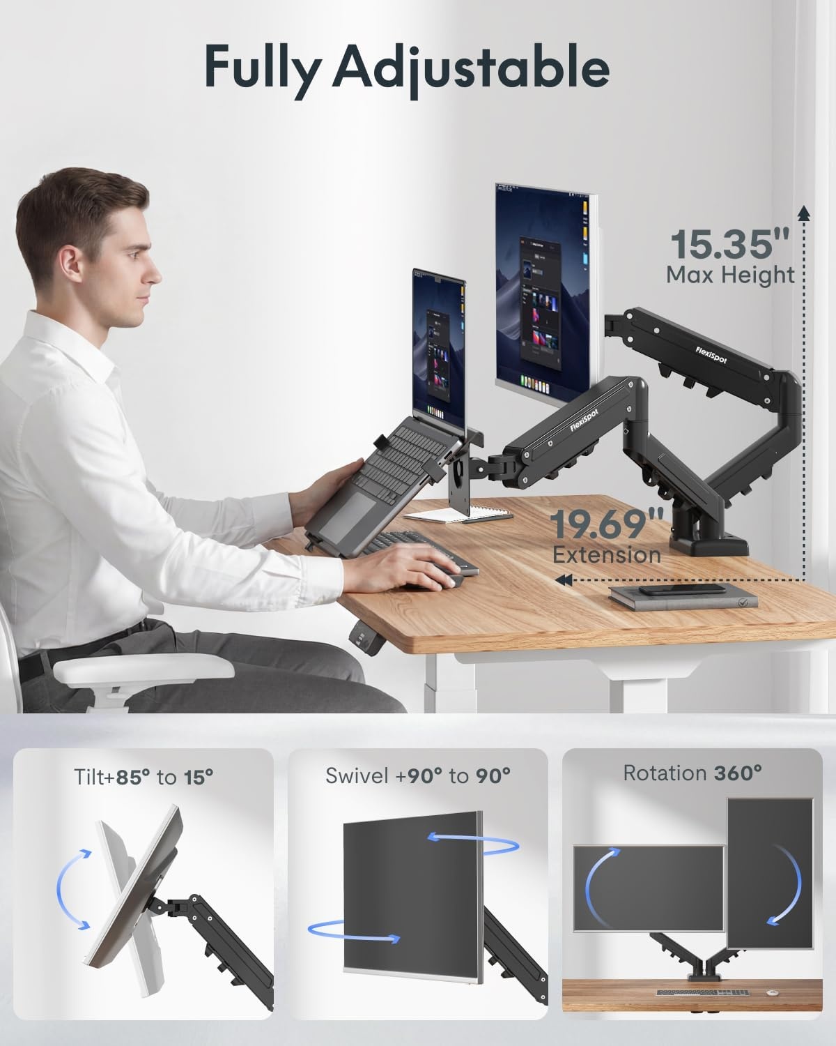 image:imageFlexispot Single Monitor Arm 1732 Inch Monitor Mount up to 1984 lbs Fast Install VESA Mount for Home Office Gaming Full Adjustable Gas Spring with CClamp and Grommet Base BlackBlack