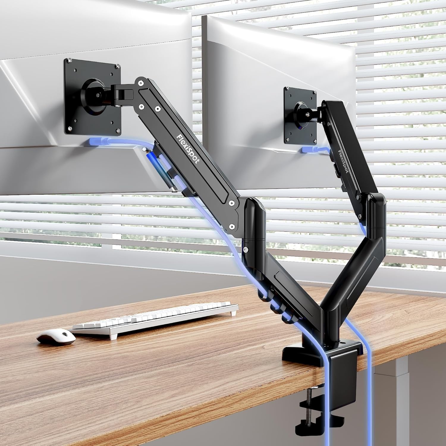 image:imageFlexispot Single Monitor Arm 1732 Inch Monitor Mount up to 1984 lbs Fast Install VESA Mount for Home Office Gaming Full Adjustable Gas Spring with CClamp and Grommet Base BlackBlack