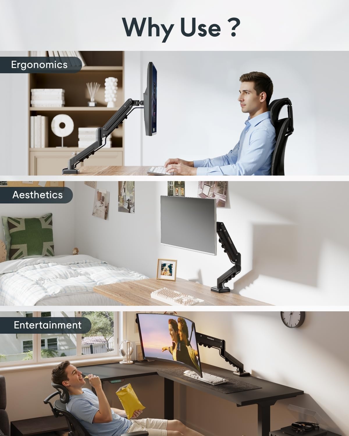 image:imageFlexispot Single Monitor Arm 1732 Inch Monitor Mount up to 1984 lbs Fast Install VESA Mount for Home Office Gaming Full Adjustable Gas Spring with CClamp and Grommet Base BlackBlack