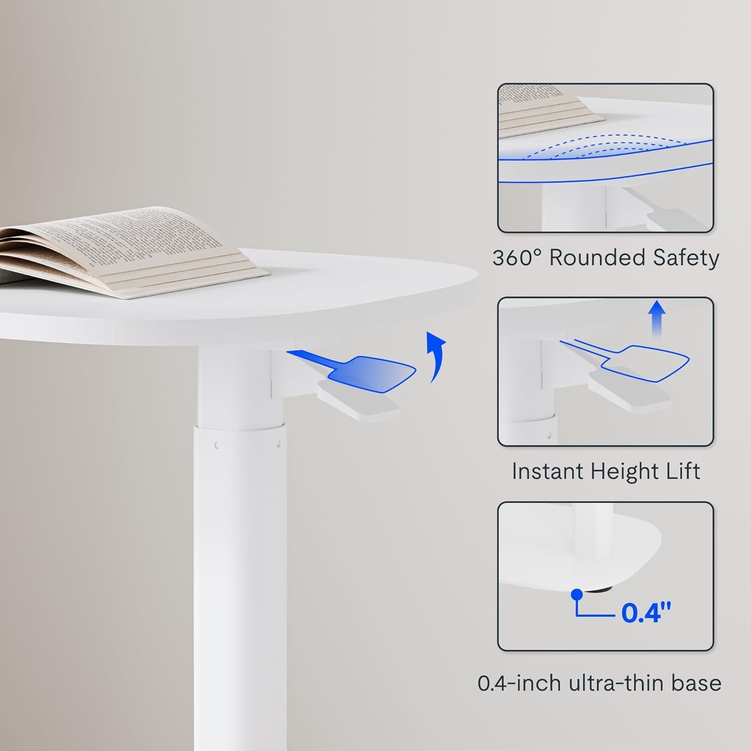 image:imageFLEXISPOT Adjustable Height CShaped End Table with Split Tilting Top Mobile Side Table for Sofa amp Bedside Slides Under Furniture Hidden Wheels for Small Spaces316W x 157DWhite Wood GrainWhite