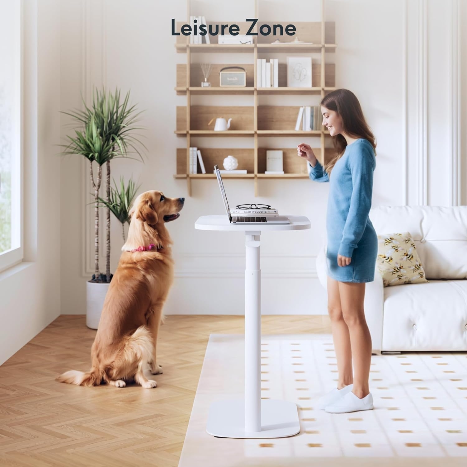 image:imageFLEXISPOT Adjustable Height CShaped End Table with Split Tilting Top Mobile Side Table for Sofa amp Bedside Slides Under Furniture Hidden Wheels for Small Spaces316W x 157DWhite Wood GrainWhite