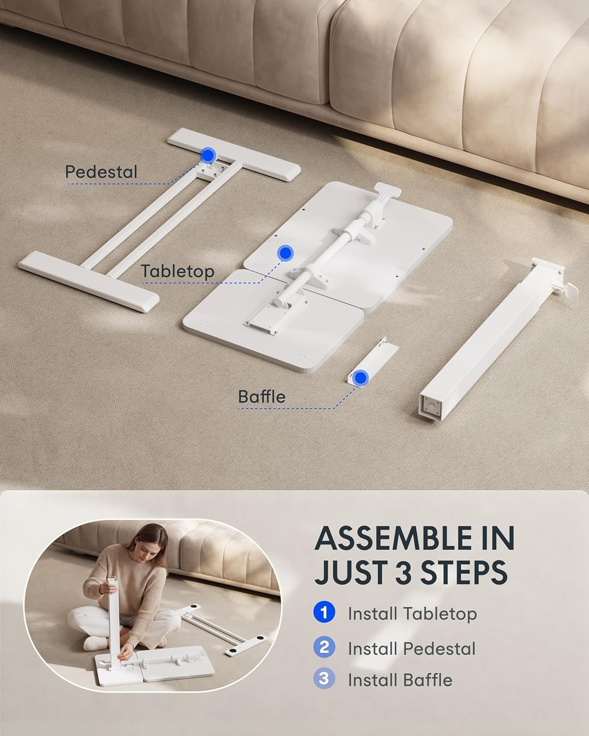 image:imageFLEXISPOT Adjustable Height CShaped End Table with Split Tilting Top Mobile Side Table for Sofa amp Bedside Slides Under Furniture Hidden Wheels for Small Spaces316W x 157DWhite Wood GrainWhite