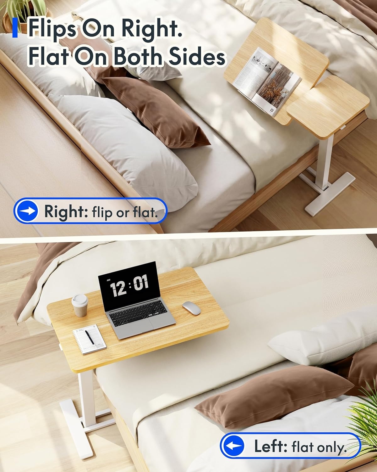image:imageFLEXISPOT Adjustable Height CShaped End Table with Split Tilting Top Mobile Side Table for Sofa amp Bedside Slides Under Furniture Hidden Wheels for Small Spaces316W x 157DWhite Wood GrainMaple