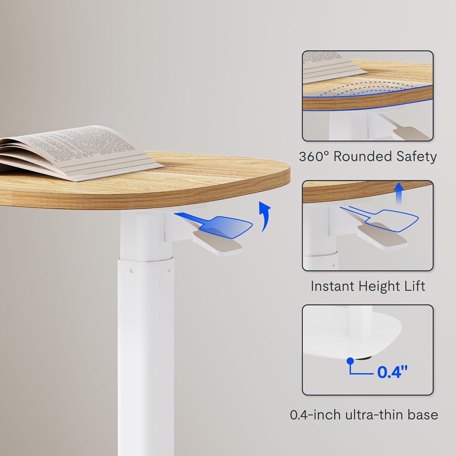 image:imageFLEXISPOT Adjustable Height CShaped End Table with Split Tilting Top Mobile Side Table for Sofa amp Bedside Slides Under Furniture Hidden Wheels for Small Spaces316W x 157DWhite Wood GrainMaple