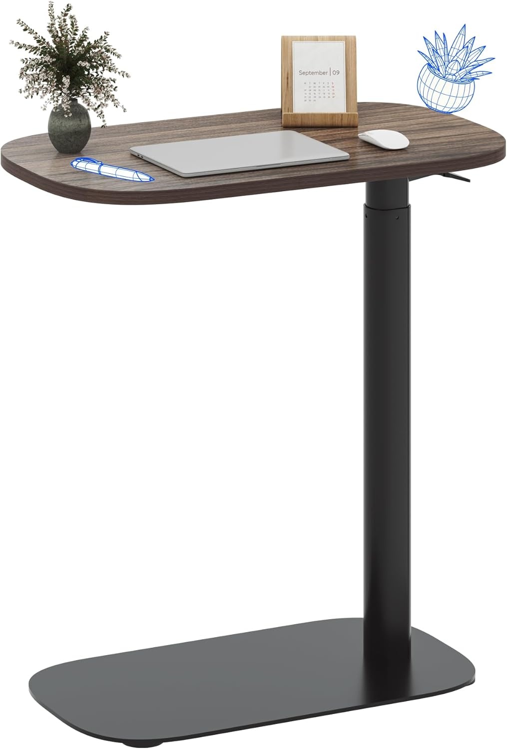 image:imageFLEXISPOT Adjustable Height CShaped End Table with Split Tilting Top Mobile Side Table for Sofa amp Bedside Slides Under Furniture Hidden Wheels for Small Spaces316W x 157DWhite Wood GrainRustic Brown