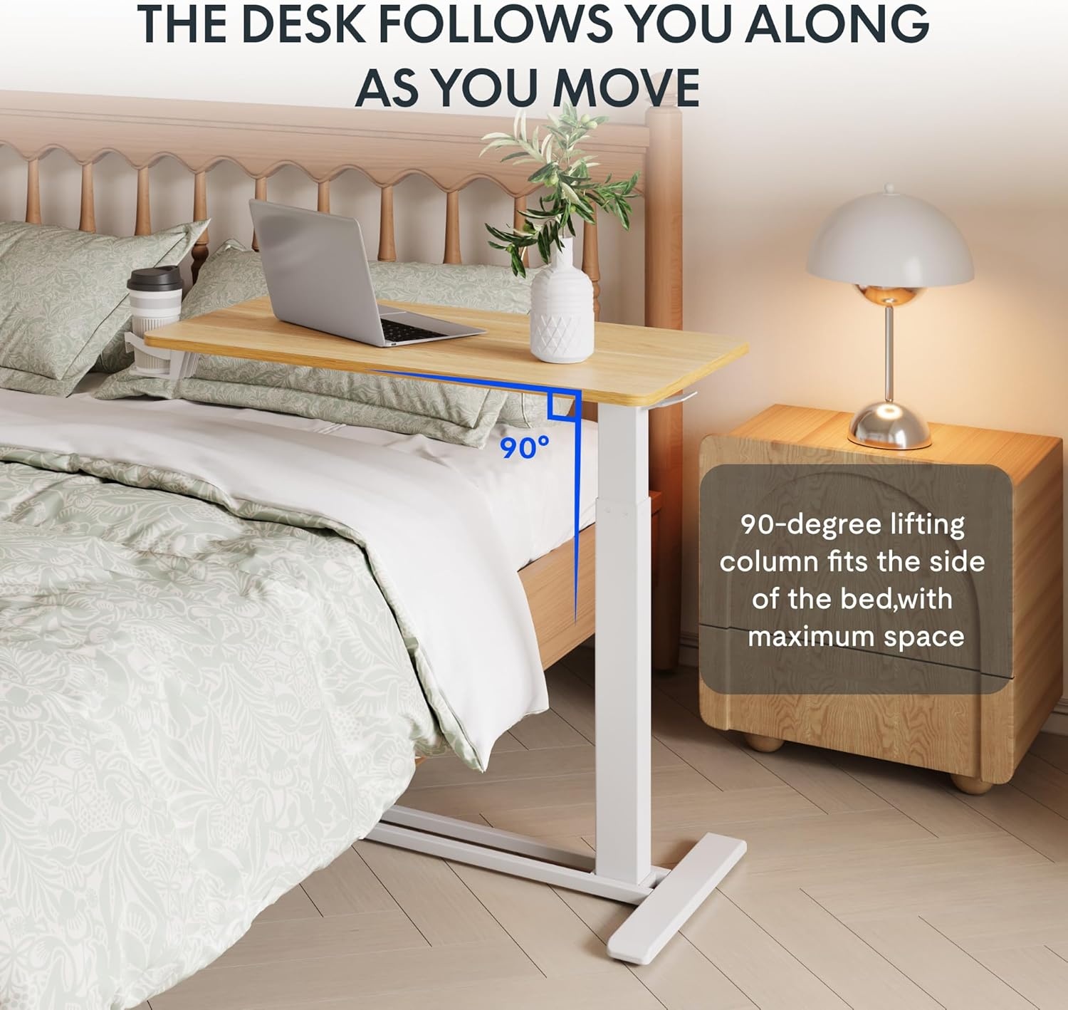 image:imageFLEXISPOT Adjustable Height CShaped End Table with Split Tilting Top Mobile Side Table for Sofa amp Bedside Slides Under Furniture Hidden Wheels for Small Spaces316W x 157DWhite Wood GrainMaple