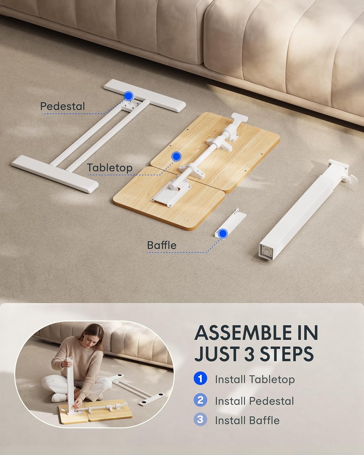 image:imageFLEXISPOT Adjustable Height CShaped End Table with Split Tilting Top Mobile Side Table for Sofa amp Bedside Slides Under Furniture Hidden Wheels for Small Spaces316W x 157DWhite Wood GrainMaple