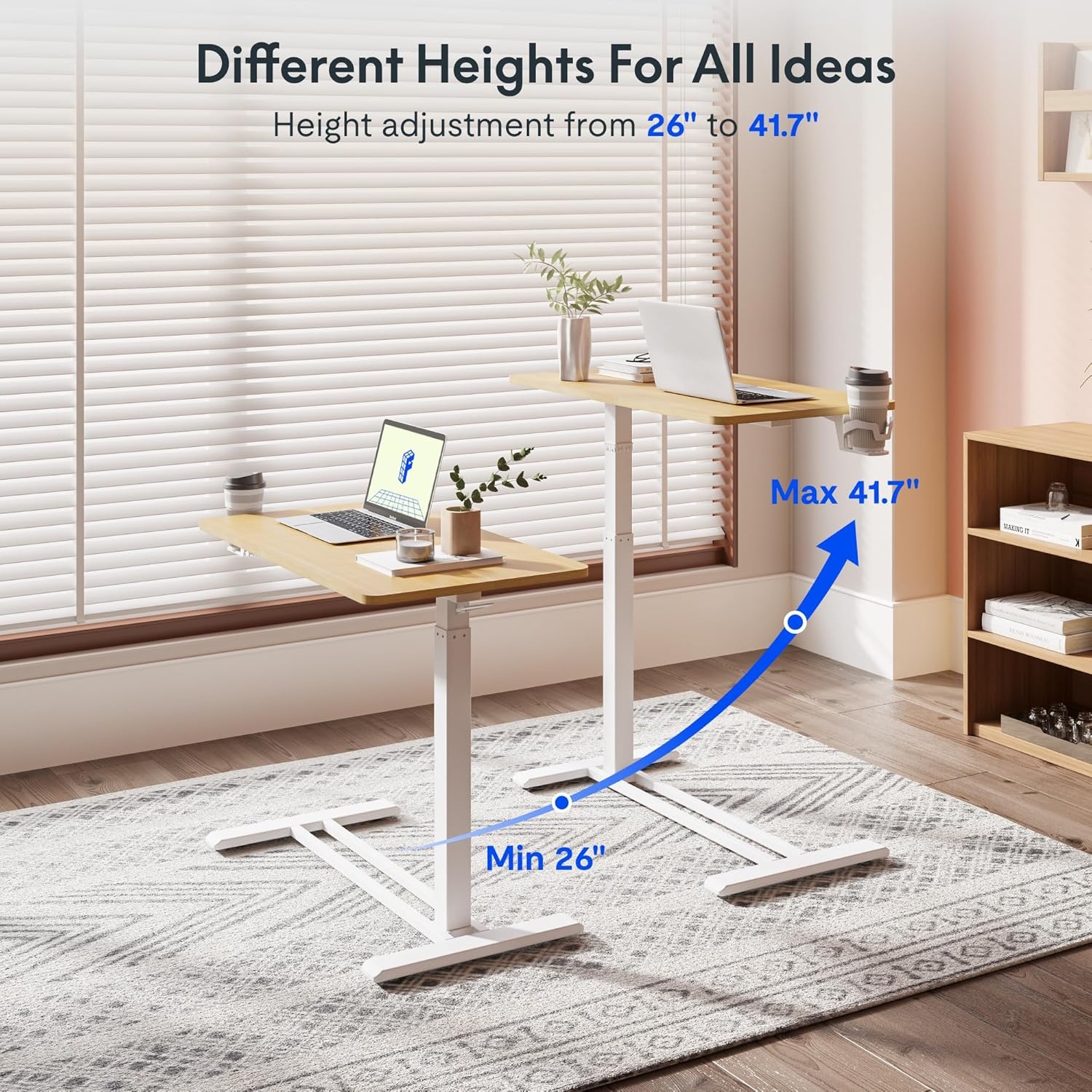 image:imageFLEXISPOT Adjustable Height CShaped End Table with Split Tilting Top Mobile Side Table for Sofa amp Bedside Slides Under Furniture Hidden Wheels for Small Spaces316W x 157DWhite Wood GrainMaple