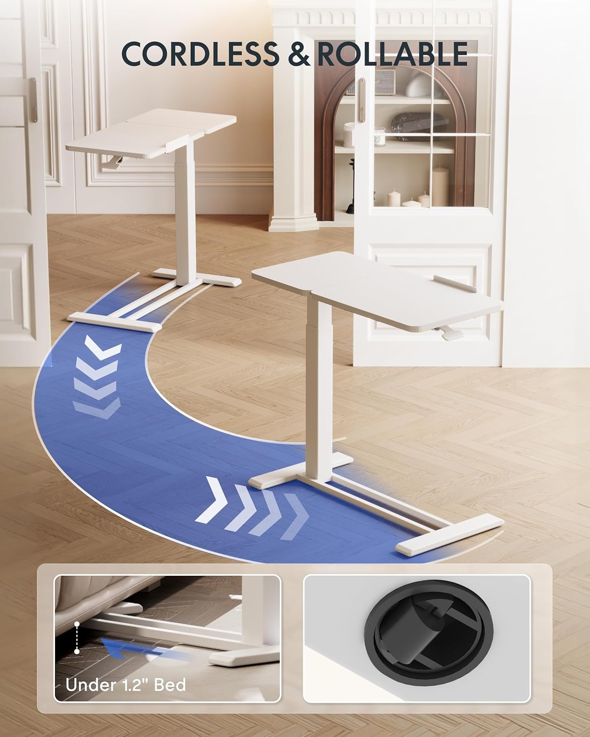 image:imageFLEXISPOT Adjustable Height CShaped End Table with Split Tilting Top Mobile Side Table for Sofa amp Bedside Slides Under Furniture Hidden Wheels for Small Spaces316W x 157DWhite Wood GrainWhite