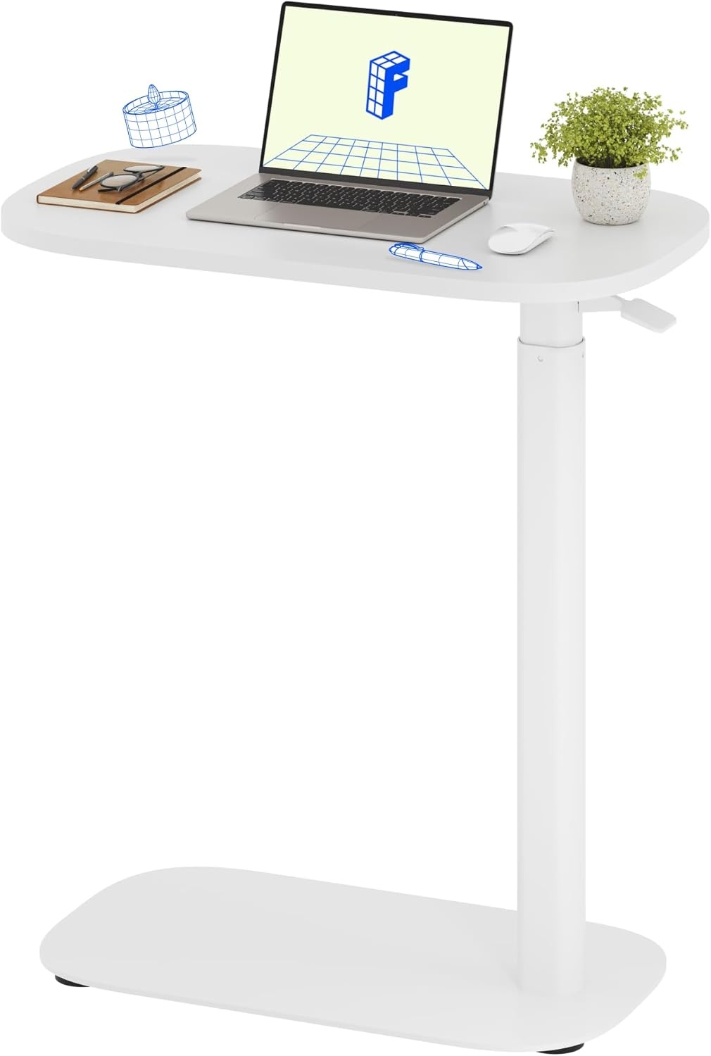 image:imageFLEXISPOT Adjustable Height CShaped End Table with Split Tilting Top Mobile Side Table for Sofa amp Bedside Slides Under Furniture Hidden Wheels for Small Spaces316W x 157DWhite Wood GrainWhite