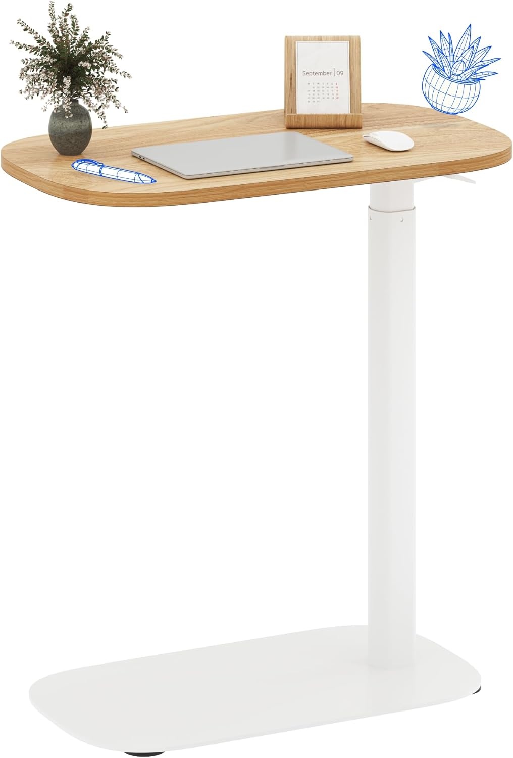 image:imageFLEXISPOT Adjustable Height CShaped End Table with Split Tilting Top Mobile Side Table for Sofa amp Bedside Slides Under Furniture Hidden Wheels for Small Spaces316W x 157DWhite Wood GrainMaple