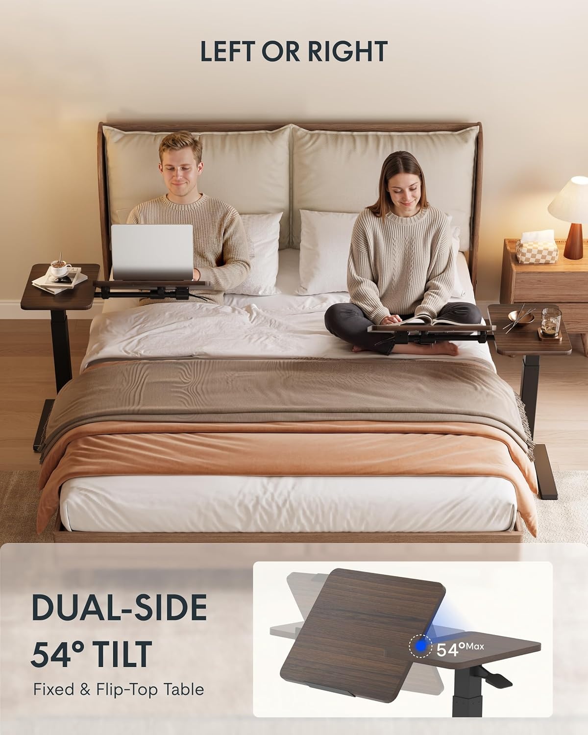 image:imageFLEXISPOT Adjustable Height CShaped End Table with Split Tilting Top Mobile Side Table for Sofa amp Bedside Slides Under Furniture Hidden Wheels for Small Spaces316W x 157DWhite Wood GrainDark Walnut