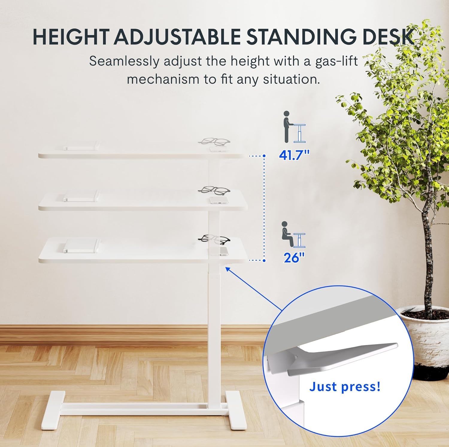 image:imageFLEXISPOT Adjustable Height CShaped End Table with Split Tilting Top Mobile Side Table for Sofa amp Bedside Slides Under Furniture Hidden Wheels for Small Spaces316W x 157DWhite Wood GrainWhite