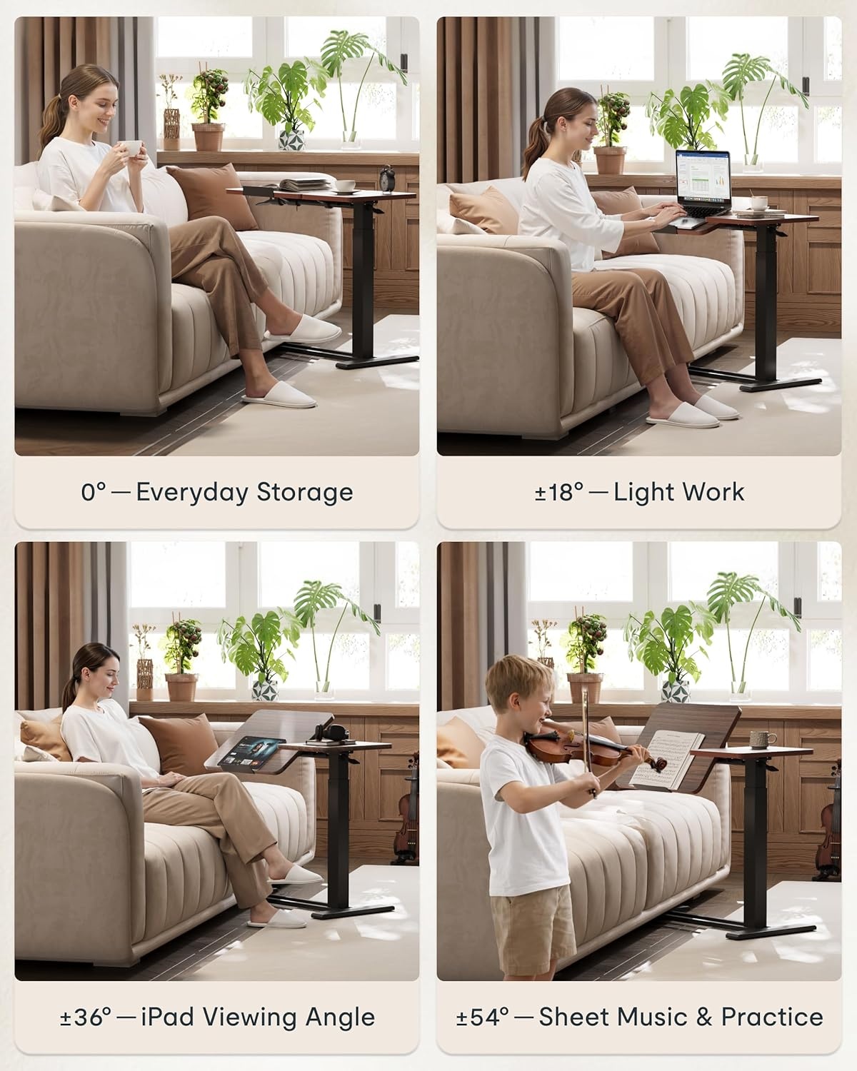 image:imageFLEXISPOT Adjustable Height CShaped End Table with Split Tilting Top Mobile Side Table for Sofa amp Bedside Slides Under Furniture Hidden Wheels for Small Spaces316W x 157DWhite Wood GrainDark Walnut