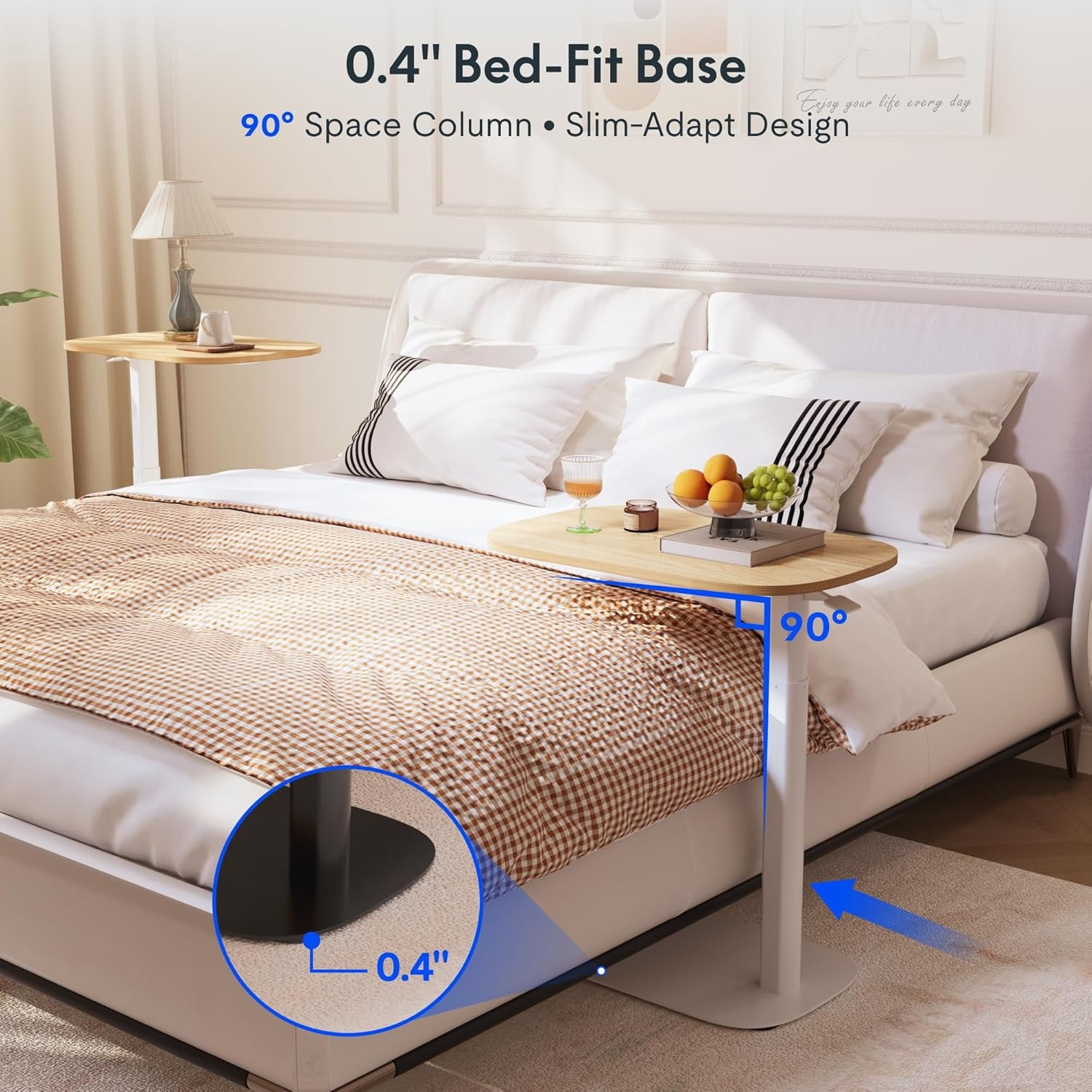 image:imageFLEXISPOT Adjustable Height CShaped End Table with Split Tilting Top Mobile Side Table for Sofa amp Bedside Slides Under Furniture Hidden Wheels for Small Spaces316W x 157DWhite Wood GrainMaple