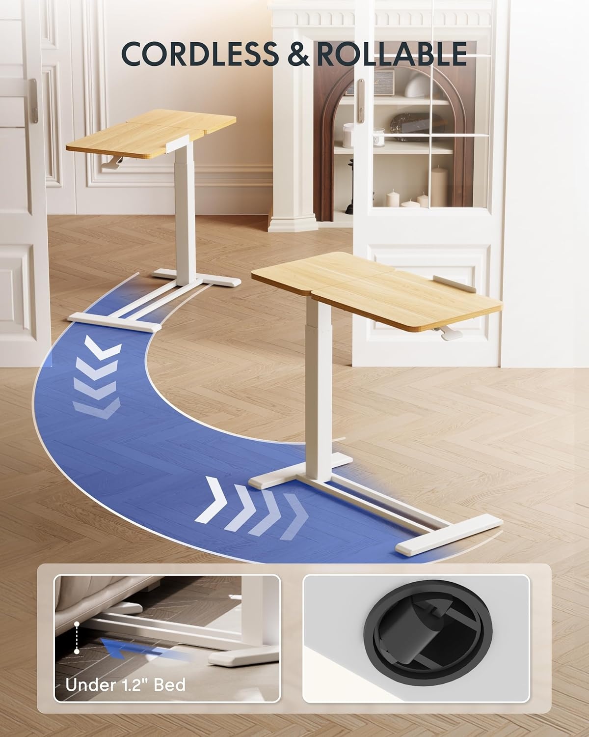 image:imageFLEXISPOT Adjustable Height CShaped End Table with Split Tilting Top Mobile Side Table for Sofa amp Bedside Slides Under Furniture Hidden Wheels for Small Spaces316W x 157DWhite Wood GrainMaple