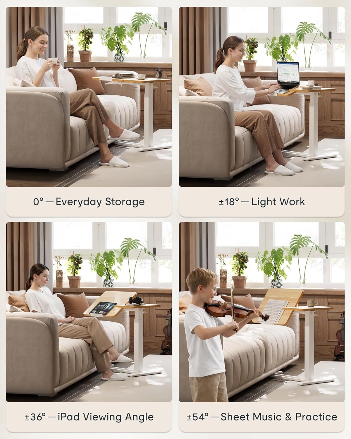 image:imageFLEXISPOT Adjustable Height CShaped End Table with Split Tilting Top Mobile Side Table for Sofa amp Bedside Slides Under Furniture Hidden Wheels for Small Spaces316W x 157DWhite Wood GrainMaple