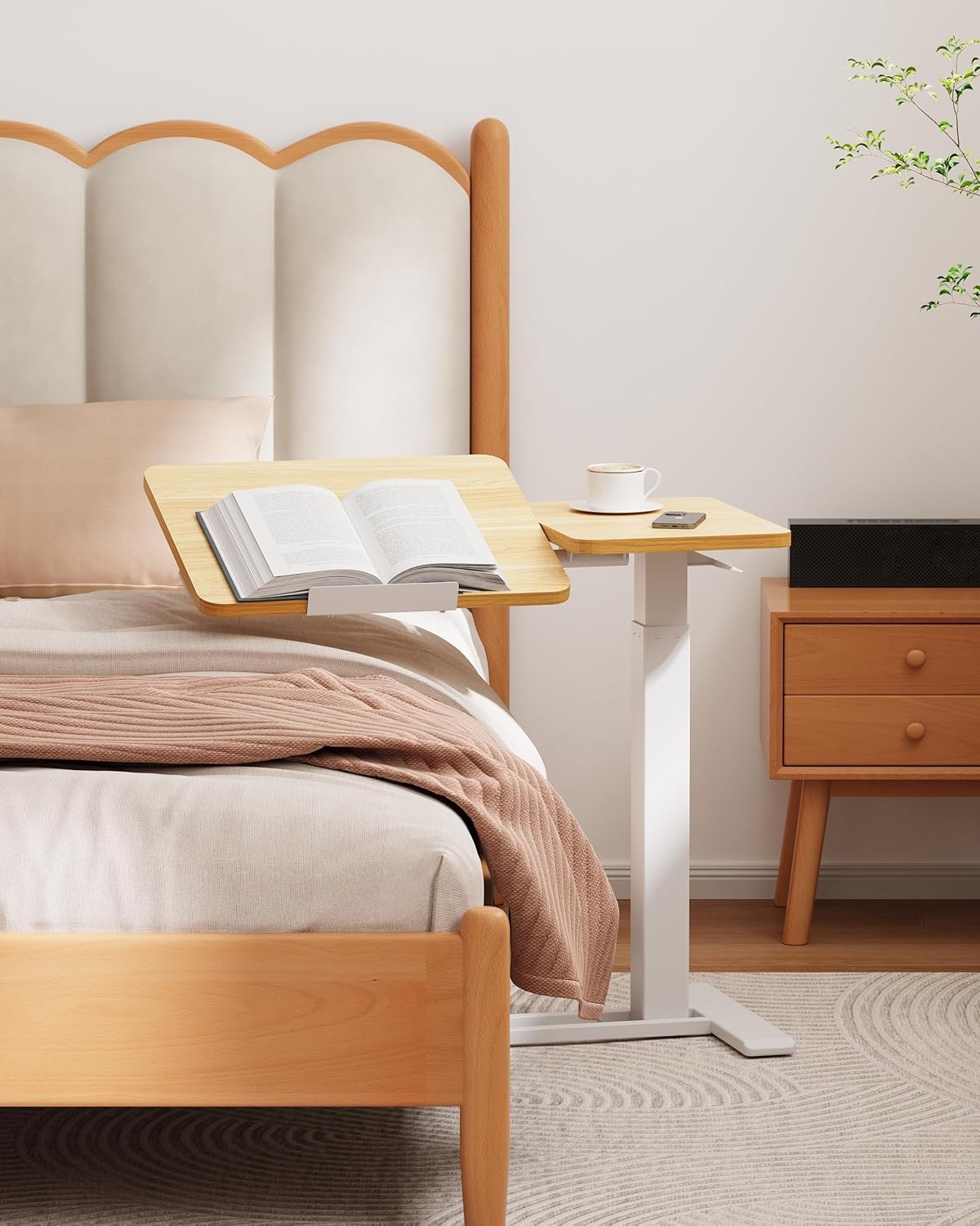 image:imageFLEXISPOT Adjustable Height CShaped End Table with Split Tilting Top Mobile Side Table for Sofa amp Bedside Slides Under Furniture Hidden Wheels for Small Spaces316W x 157DWhite Wood GrainMaple