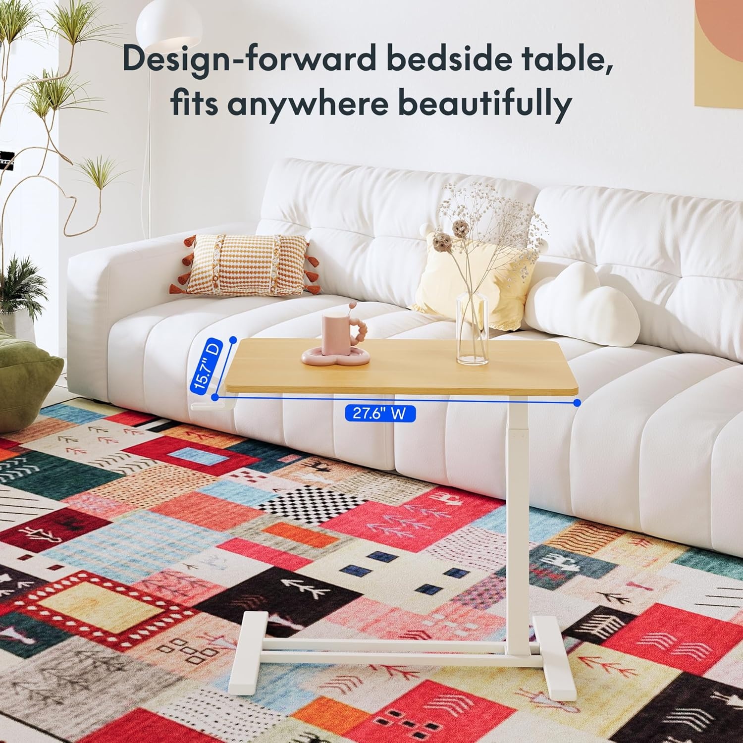 image:imageFLEXISPOT Adjustable Height CShaped End Table with Split Tilting Top Mobile Side Table for Sofa amp Bedside Slides Under Furniture Hidden Wheels for Small Spaces316W x 157DWhite Wood GrainMaple