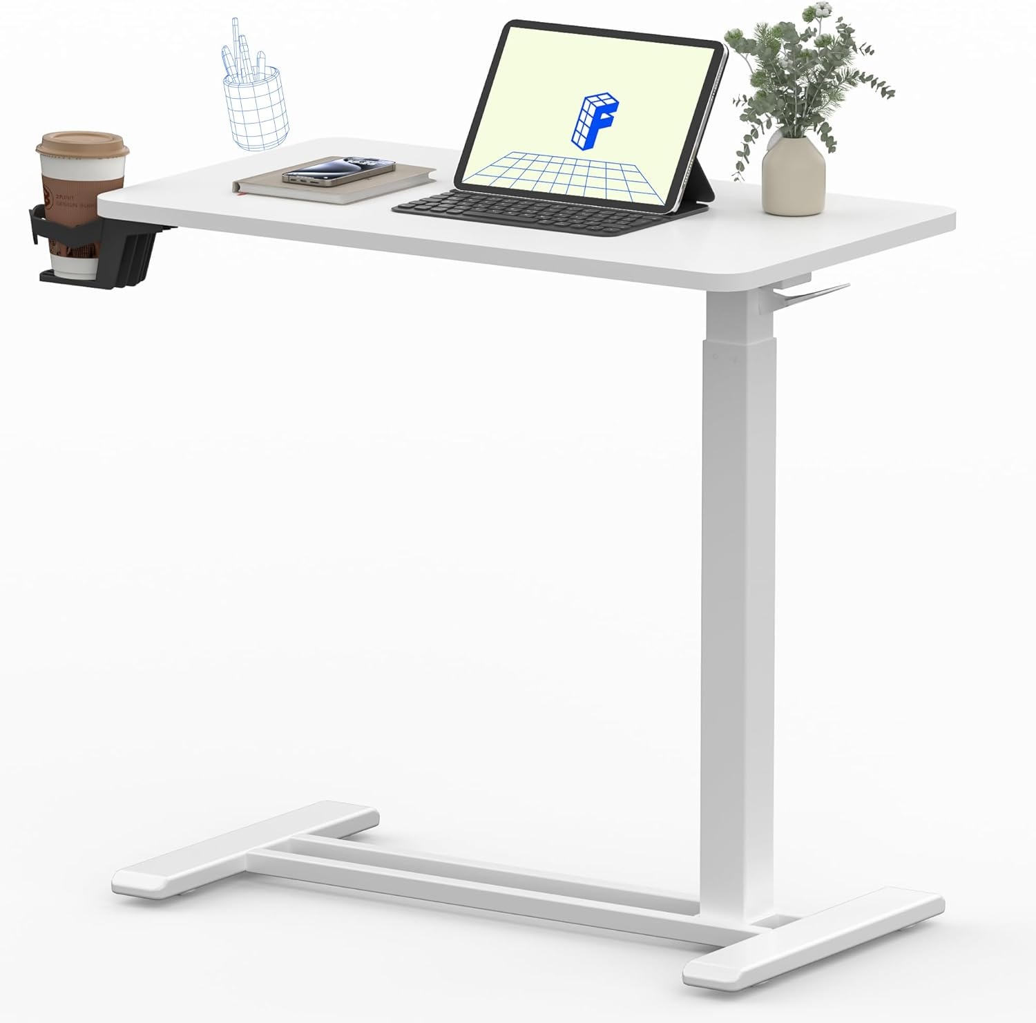 image:imageFLEXISPOT Adjustable Height CShaped End Table with Split Tilting Top Mobile Side Table for Sofa amp Bedside Slides Under Furniture Hidden Wheels for Small Spaces316W x 157DWhite Wood GrainWhite