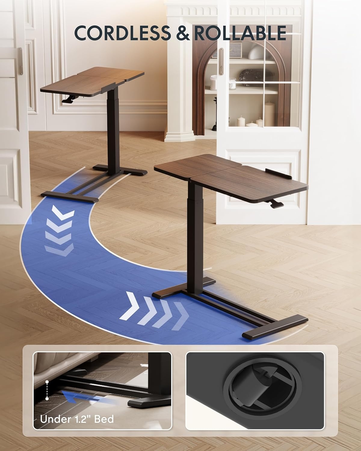 image:imageFLEXISPOT Adjustable Height CShaped End Table with Split Tilting Top Mobile Side Table for Sofa amp Bedside Slides Under Furniture Hidden Wheels for Small Spaces316W x 157DWhite Wood GrainDark Walnut