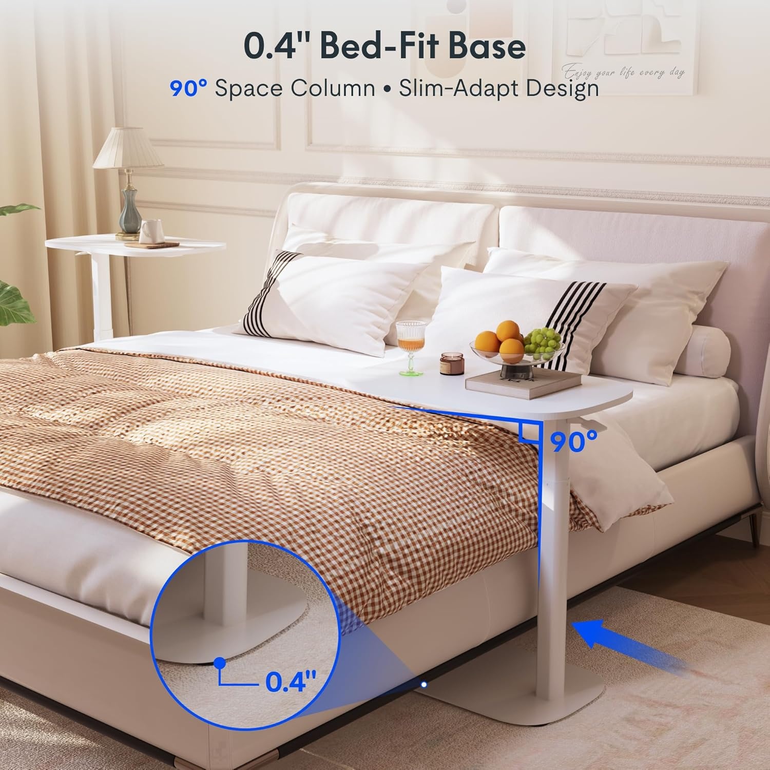 image:imageFLEXISPOT Adjustable Height CShaped End Table with Split Tilting Top Mobile Side Table for Sofa amp Bedside Slides Under Furniture Hidden Wheels for Small Spaces316W x 157DWhite Wood GrainWhite
