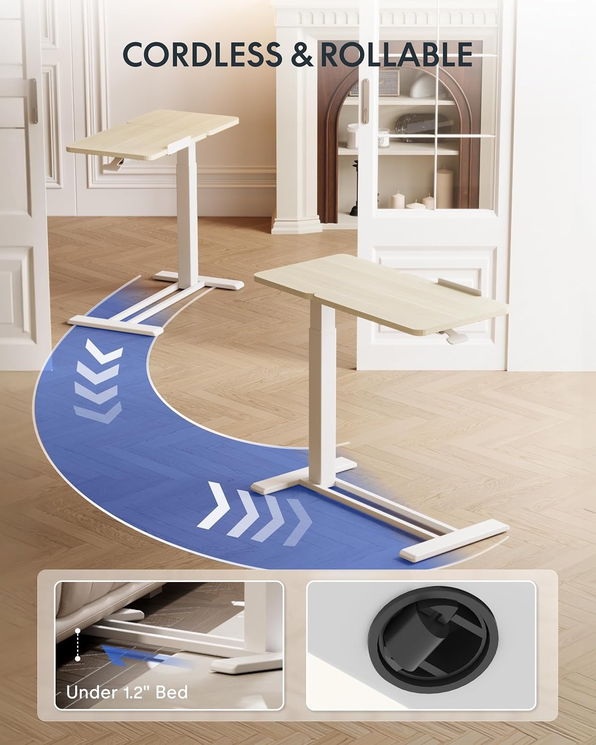 image:imageFLEXISPOT Adjustable Height CShaped End Table with Split Tilting Top Mobile Side Table for Sofa amp Bedside Slides Under Furniture Hidden Wheels for Small Spaces316W x 157DWhite Wood GrainWhite Wood Grain