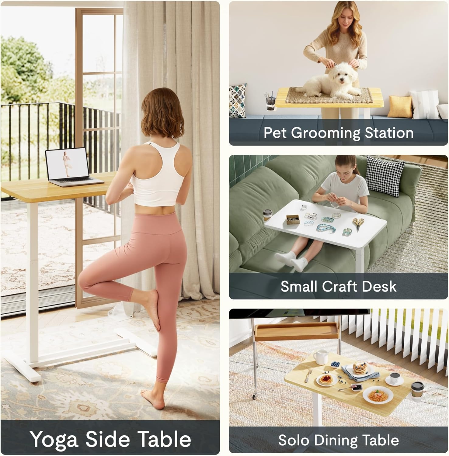 image:imageFLEXISPOT Adjustable Height CShaped End Table with Split Tilting Top Mobile Side Table for Sofa amp Bedside Slides Under Furniture Hidden Wheels for Small Spaces316W x 157DWhite Wood GrainMaple