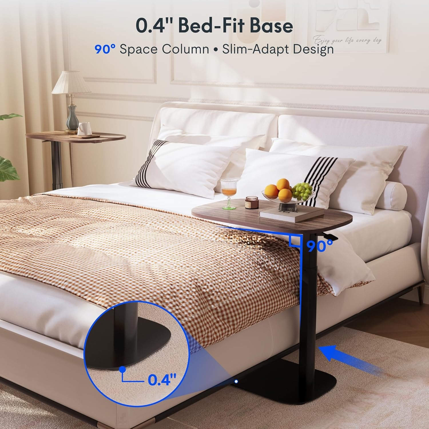 image:imageFLEXISPOT Adjustable Height CShaped End Table with Split Tilting Top Mobile Side Table for Sofa amp Bedside Slides Under Furniture Hidden Wheels for Small Spaces316W x 157DWhite Wood GrainRustic Brown