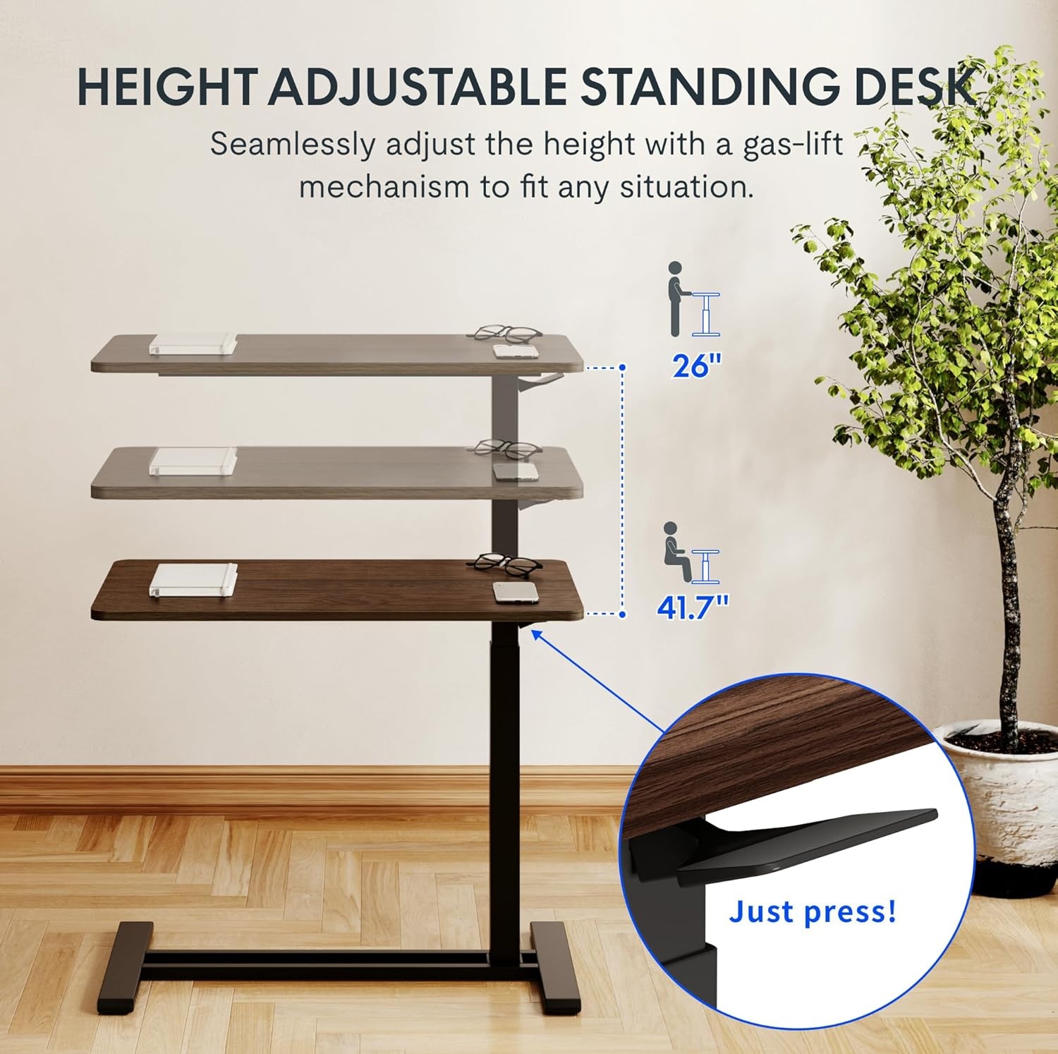 image:imageFLEXISPOT Adjustable Height CShaped End Table with Split Tilting Top Mobile Side Table for Sofa amp Bedside Slides Under Furniture Hidden Wheels for Small Spaces316W x 157DWhite Wood GrainRustic Brown