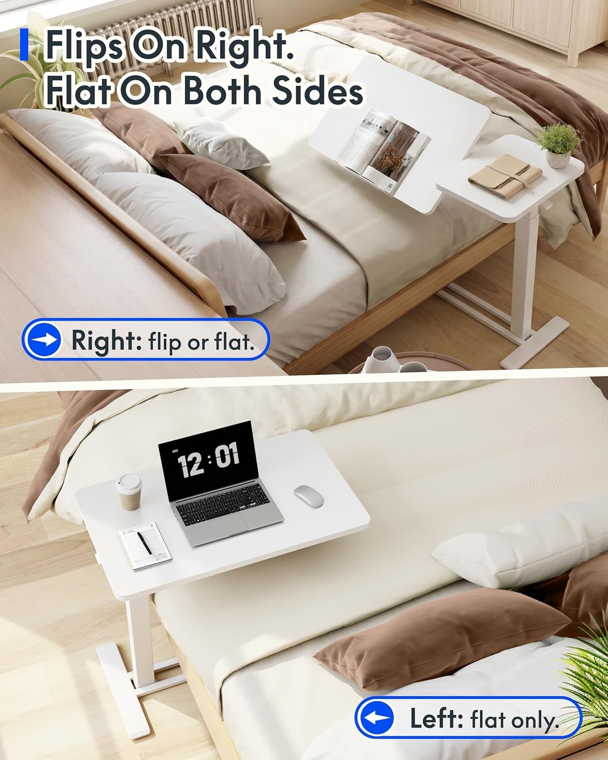 image:imageFLEXISPOT Adjustable Height CShaped End Table with Split Tilting Top Mobile Side Table for Sofa amp Bedside Slides Under Furniture Hidden Wheels for Small Spaces316W x 157DWhite Wood GrainWhite