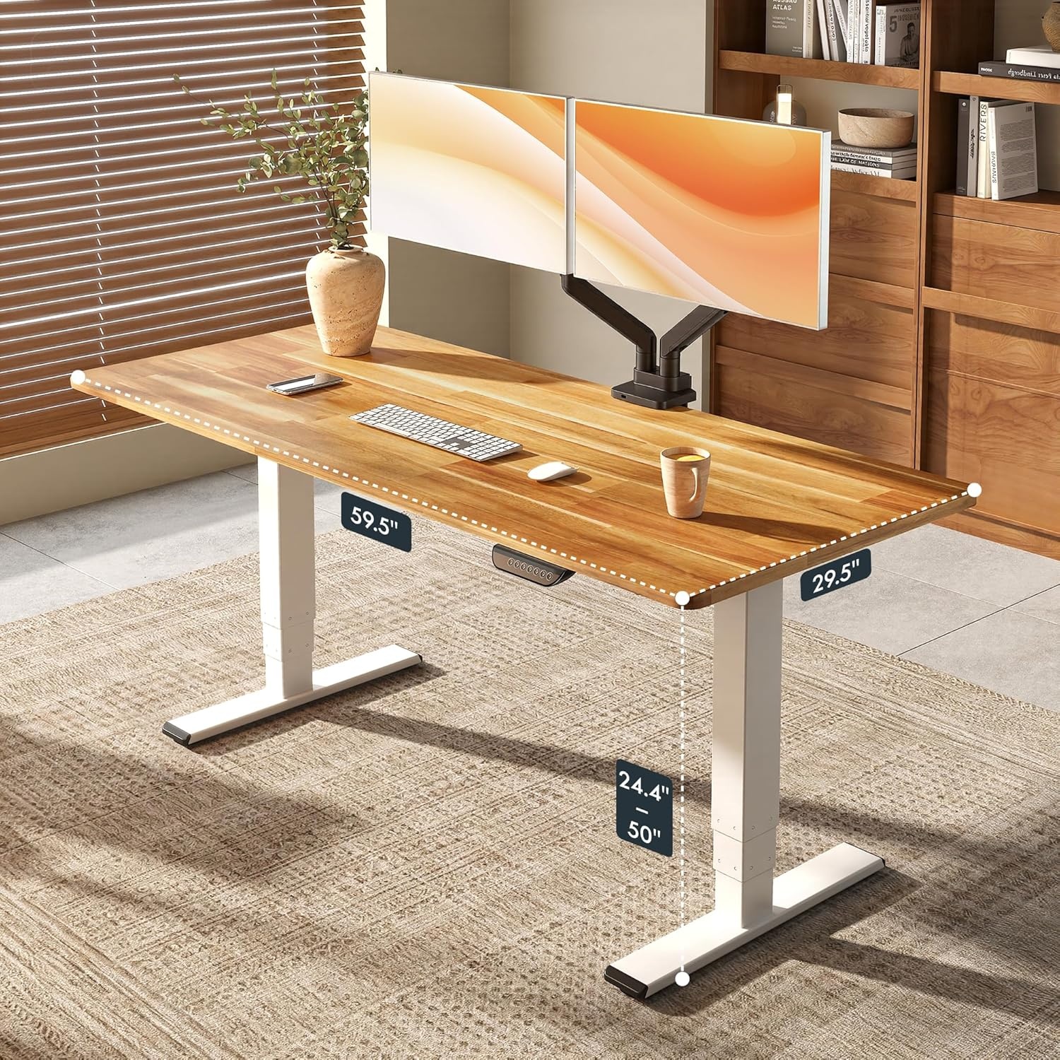 image:imageFLEXISPOT E6 MAX Bamboo 55x28 Inch Dual Motor 3Stage Heavy Duty Standing Desk 330lbs Weight Capacity Height Adjustable Desk wCable Management amp Wheels Solid Bamboo Desktop White FrameWhite Frame Natural Top