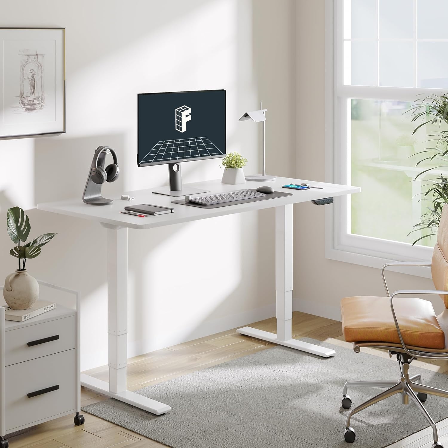 image:imageFLEXISPOT E6 MAX Bamboo 55x28 Inch Dual Motor 3Stage Heavy Duty Standing Desk 330lbs Weight Capacity Height Adjustable Desk wCable Management amp Wheels Solid Bamboo Desktop White FrameWhite Frame White Top