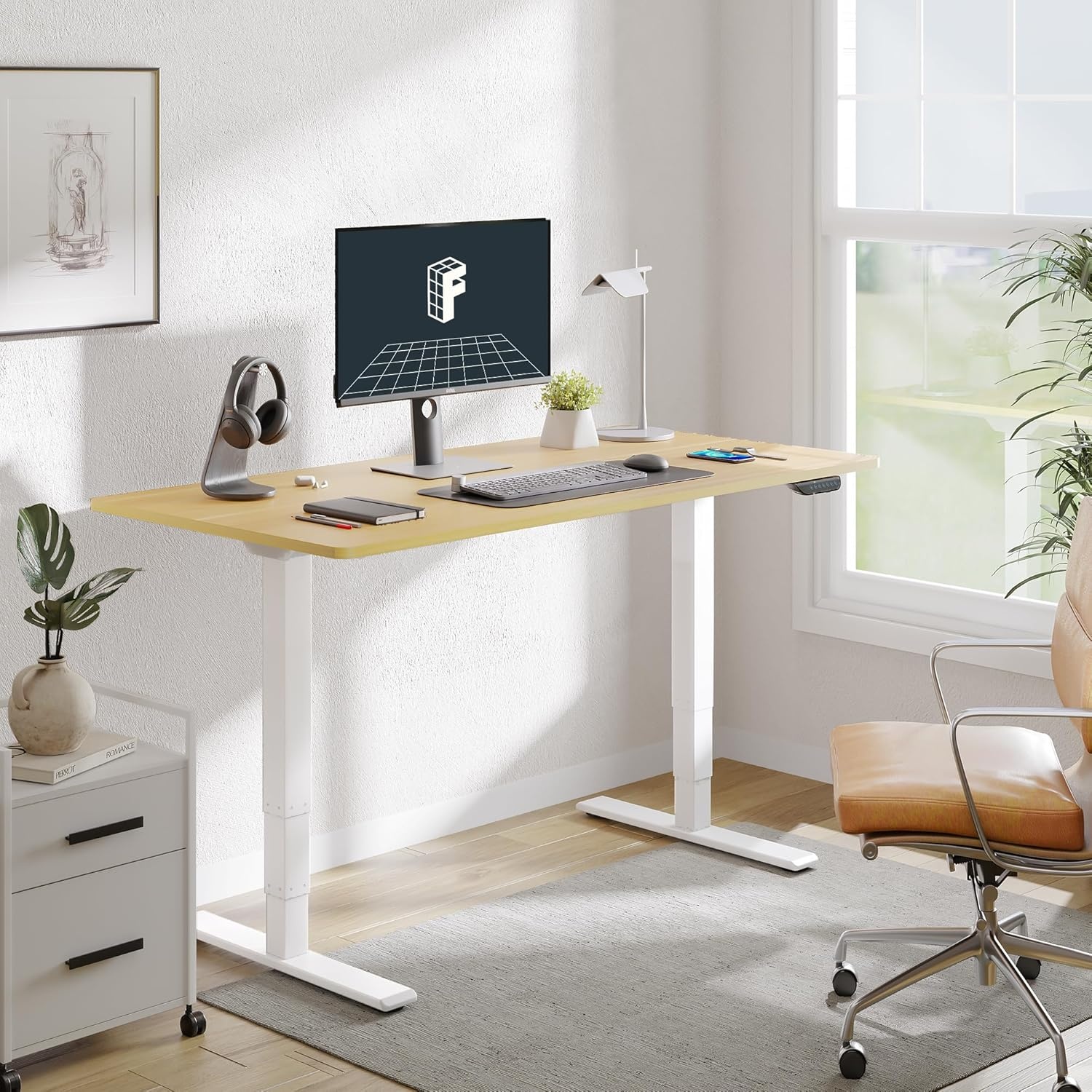 image:imageFLEXISPOT E6 MAX Bamboo 55x28 Inch Dual Motor 3Stage Heavy Duty Standing Desk 330lbs Weight Capacity Height Adjustable Desk wCable Management amp Wheels Solid Bamboo Desktop White FrameWhite Frame Maple Top
