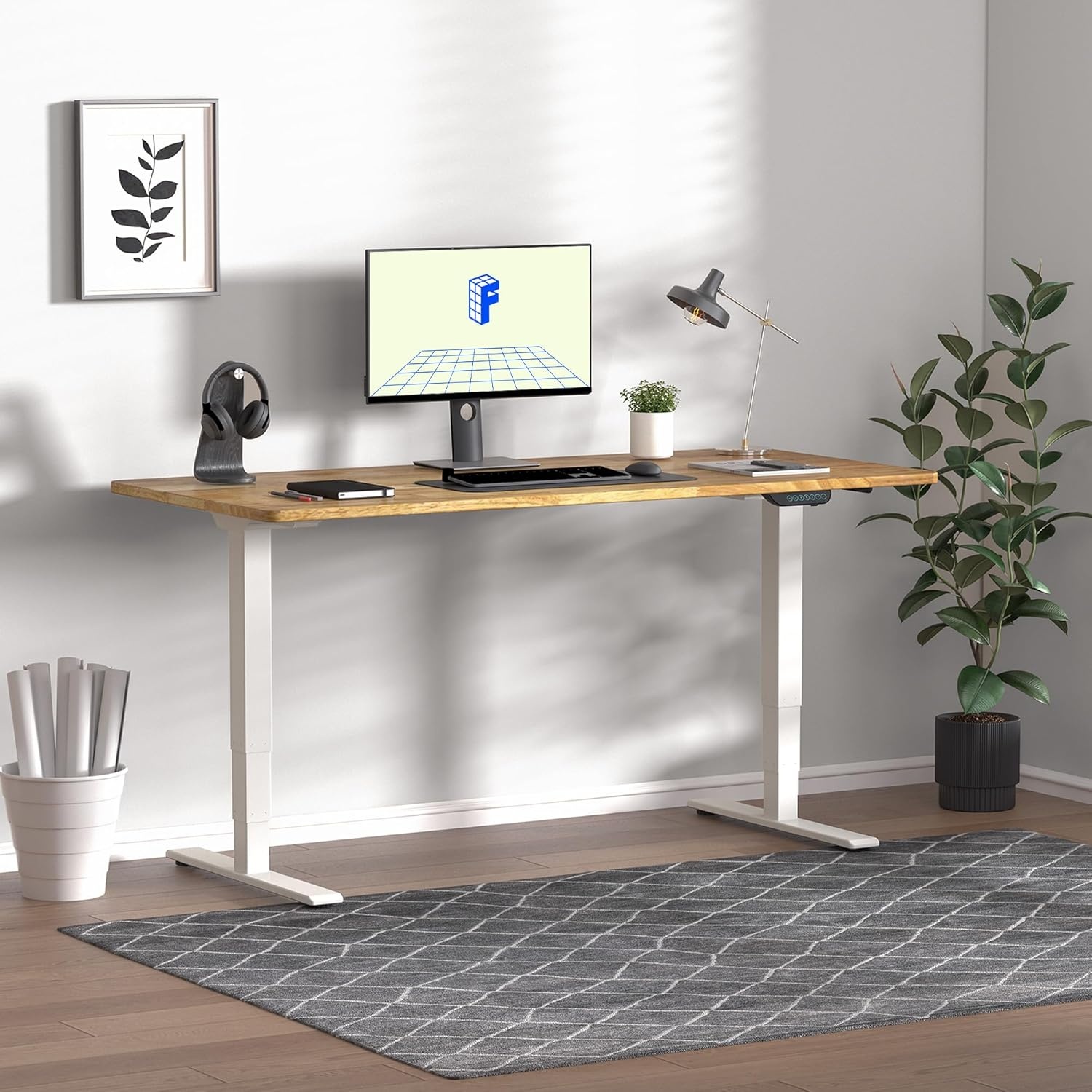 image:imageFLEXISPOT E6 MAX Bamboo 55x28 Inch Dual Motor 3Stage Heavy Duty Standing Desk 330lbs Weight Capacity Height Adjustable Desk wCable Management amp Wheels Solid Bamboo Desktop White FrameWhite Frame Rubber Wood Top