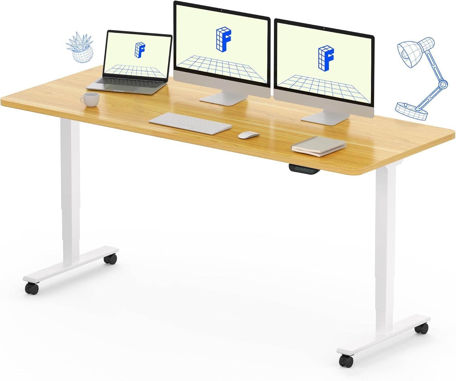 image:imageFLEXISPOT E6 MAX Bamboo 55x28 Inch Dual Motor 3Stage Heavy Duty Standing Desk 330lbs Weight Capacity Height Adjustable Desk wCable Management amp Wheels Solid Bamboo Desktop White FrameWhite Frame Maple Top