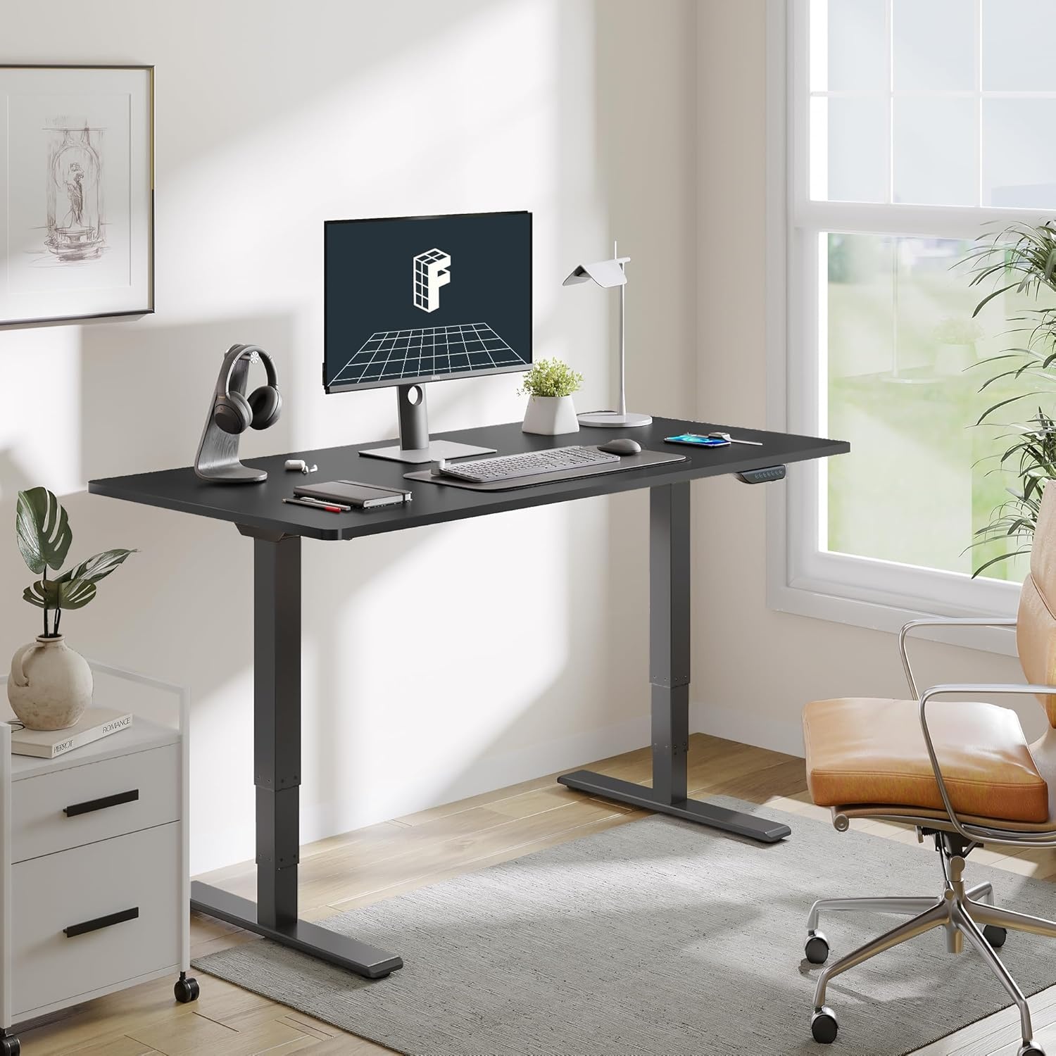 image:imageFLEXISPOT E6 MAX Bamboo 55x28 Inch Dual Motor 3Stage Heavy Duty Standing Desk 330lbs Weight Capacity Height Adjustable Desk wCable Management amp Wheels Solid Bamboo Desktop White FrameBlack Frame Black Top