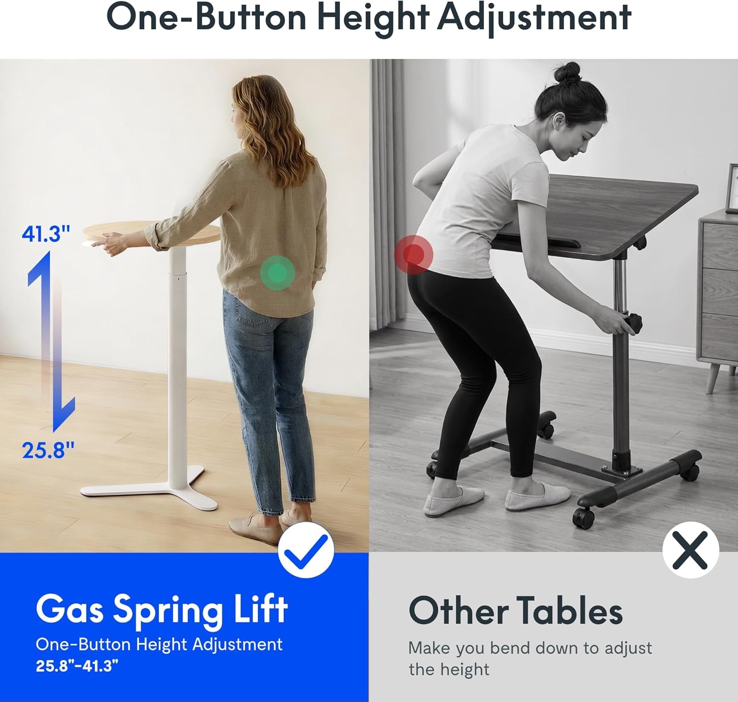 image:imageFLEXISPOT Gas Spring Adjustable Bar Table with OneTouch Lift Flexible Height 258413 197 Round HighTop Pub Table for Balcony Kitchen Apartment amp Small Spaces BlackLight Oak