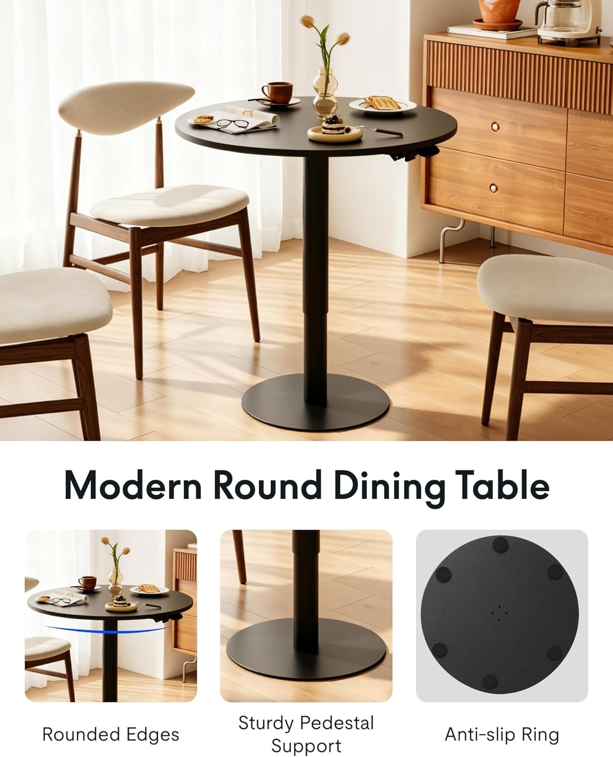 image:imageFLEXISPOT Gas Spring Adjustable Bar Table with OneTouch Lift Flexible Height 258413 197 Round HighTop Pub Table for Balcony Kitchen Apartment amp Small Spaces BlackBlack