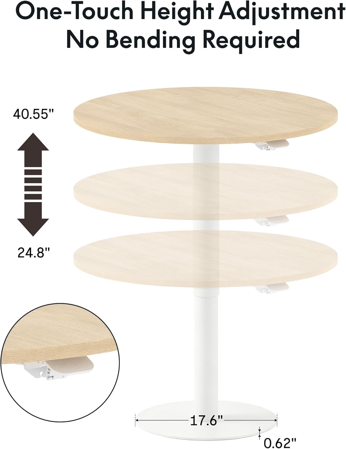 image:imageFLEXISPOT Gas Spring Adjustable Bar Table with OneTouch Lift Flexible Height 258413 197 Round HighTop Pub Table for Balcony Kitchen Apartment amp Small Spaces BlackWhite Wood Grain